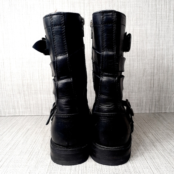 Frye Veronica Tanker Combat & Moto Boots - Black Leather - Picture 8 of 11